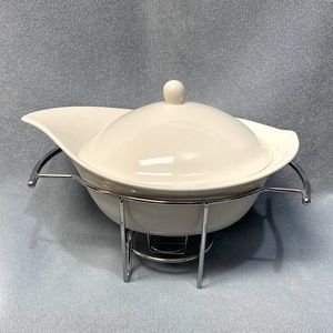 Godinger Natura White Serving Bowl/Warmer with Lid and Metal Rack